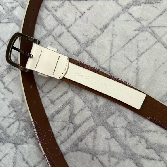 Free People Lyra Belt Cream Leather Stitched Boho Western M/L main image 5